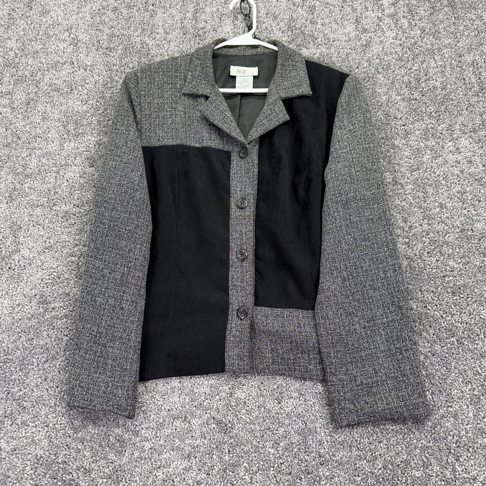AGB Blazer Womens 16 Gray Colorblock Tweed Long Sleeve Lined Workwear Career